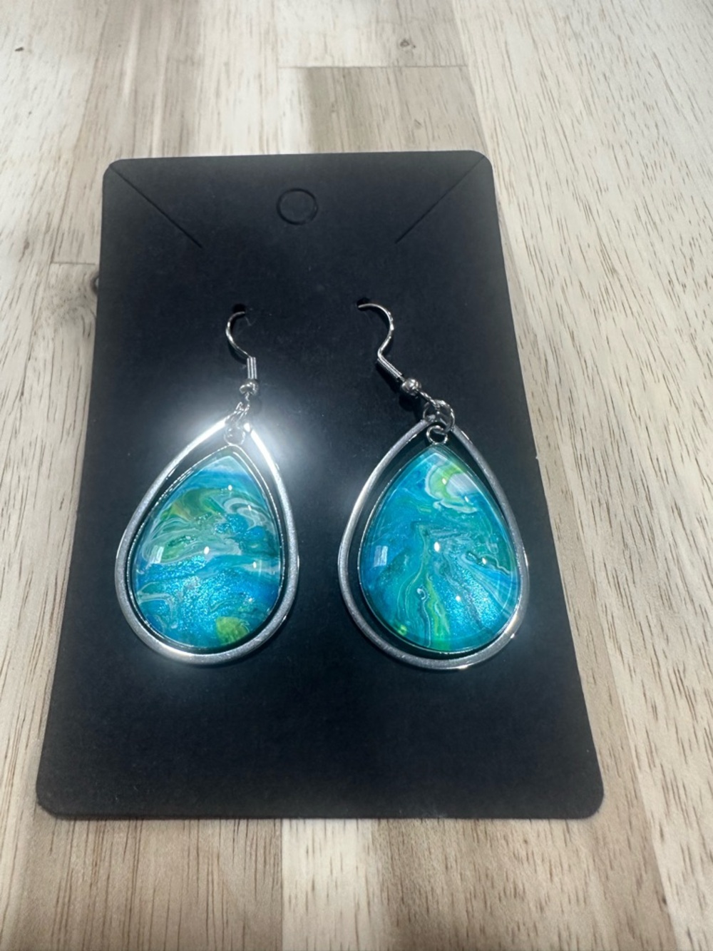 Blue-Green Teardrop Resin Drop Earrings - Women Jewelry
